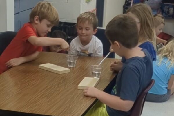 Students performing a science experiment.