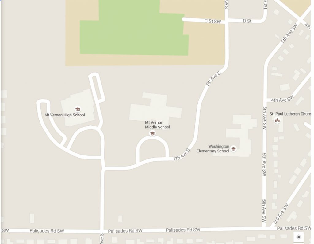 Street Map of the location of Mount Vernon High School.