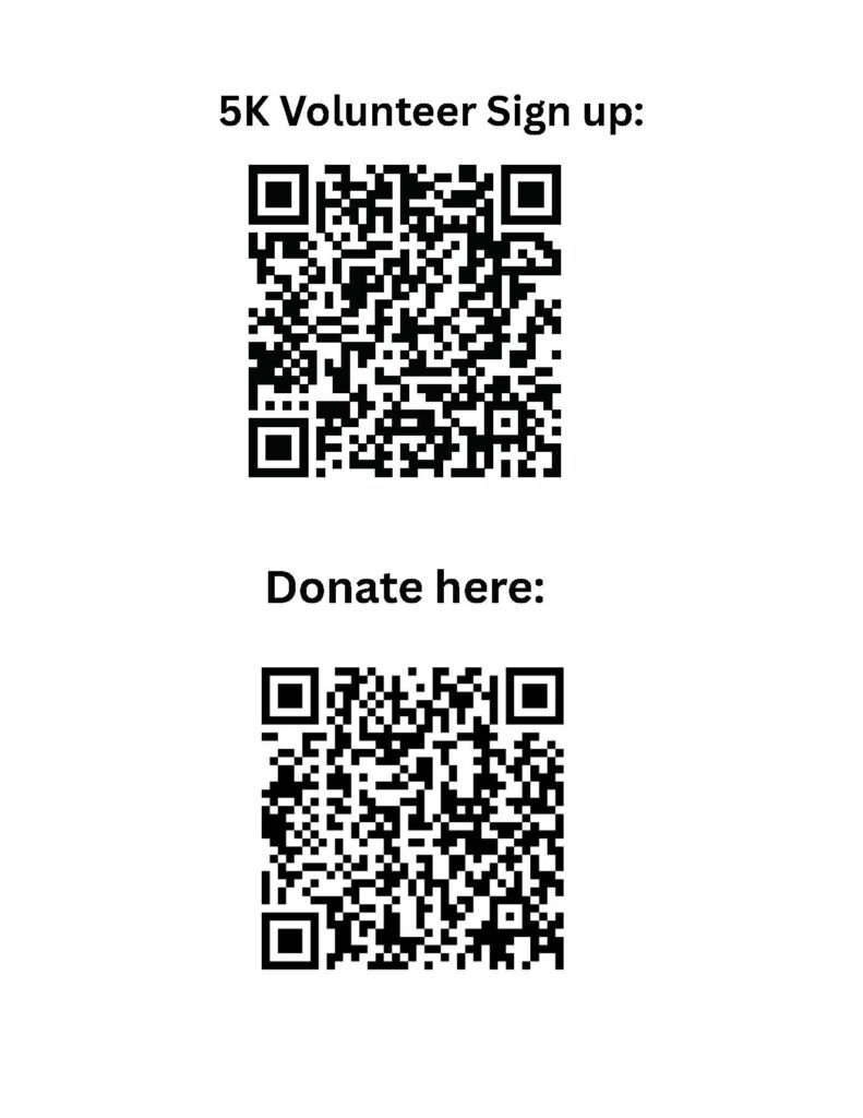 2026 5K Volunteer and Donate QR codes