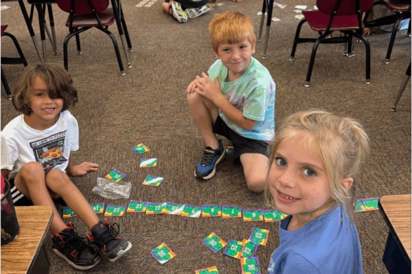 Students playing a game in 1st grade.